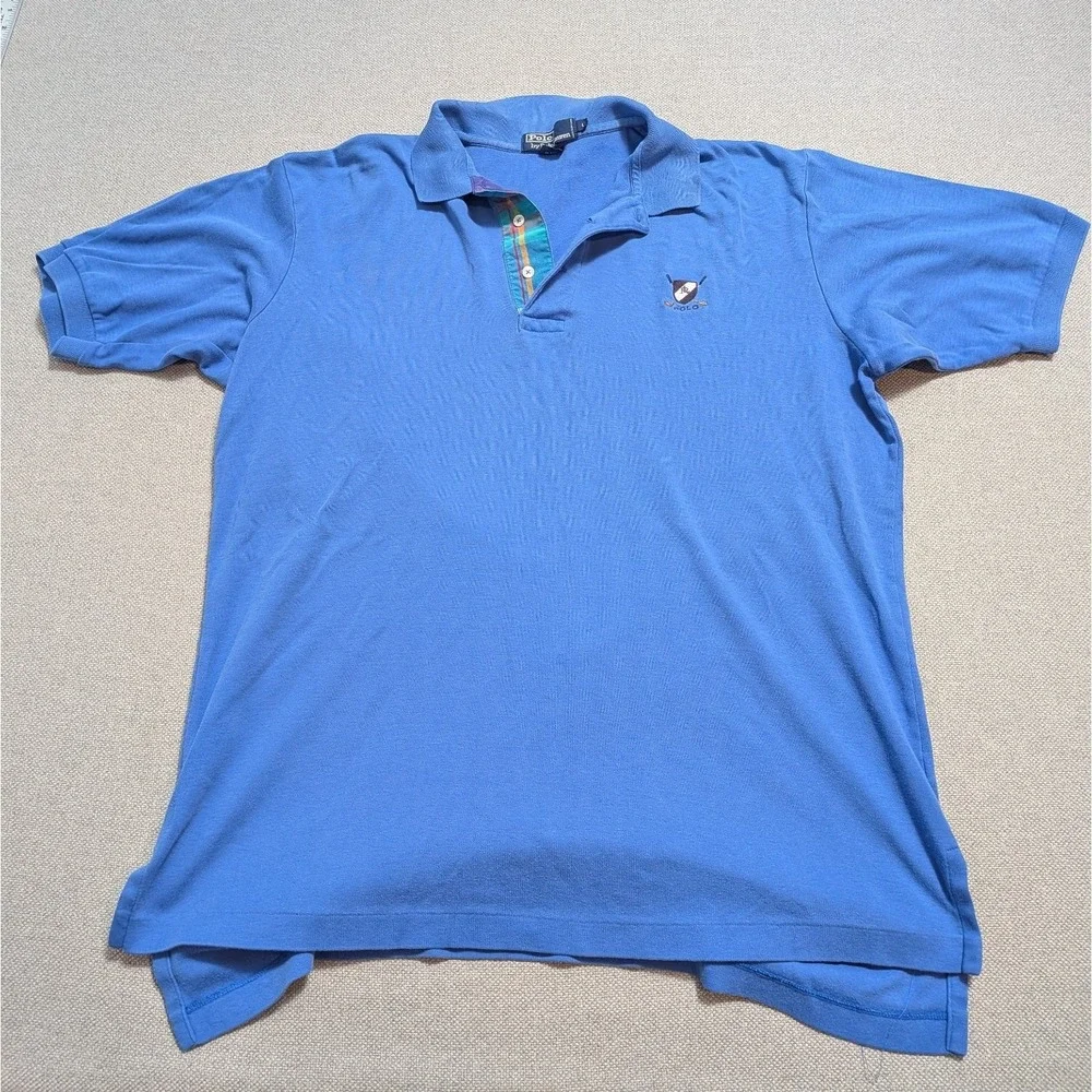 Polo Ralph Lauren Men's L Blue Cotton Golf Logo Short Sleeve Polo Shirt Logo